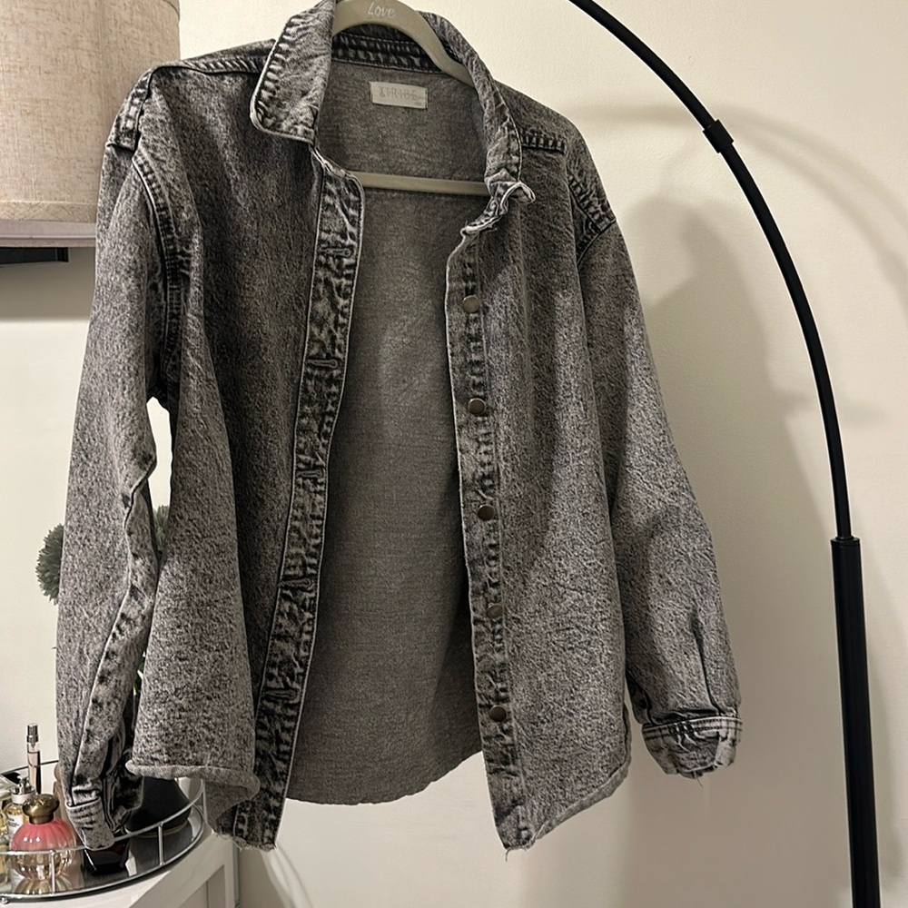 T•R•I•B•E Dark Grey Denim Button Down Jacket